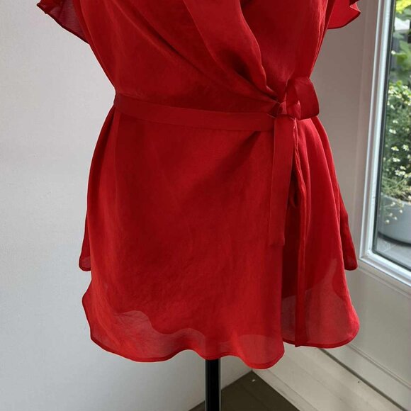 Armani Exchange Poppy Red Side-Tie Wrap Blouse With Flutter Sleeves – US M - Picture 9 of 11